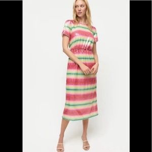 J Crew Short Sleeve Sequin Stripe Dress watermelon